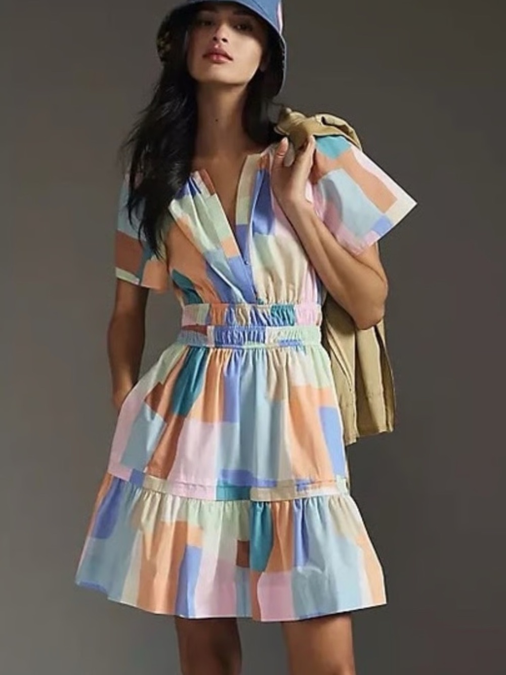 Anthropologie Somerset Mini Short Sleeve A-Line Patchwork Multicolor Dress Sz SP